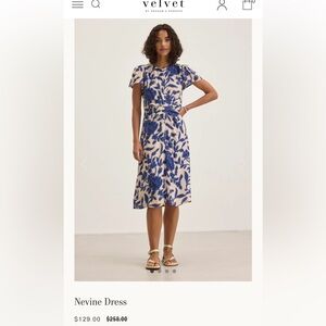 Velvet by Graham & Spencer Cream and Navy Floral Midi Dress